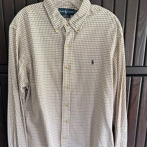 Ralph Lauren Cream Plaid Button-Down Shirt with Navy Accent